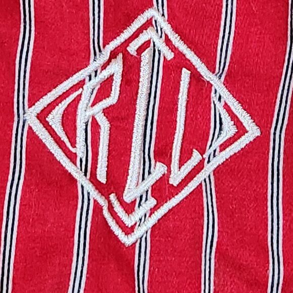 RALPH‎ LAUREN Pajamas Red Stripe Monogrammed Top only 100% Cotton M Christmas - Picture 2 of 8